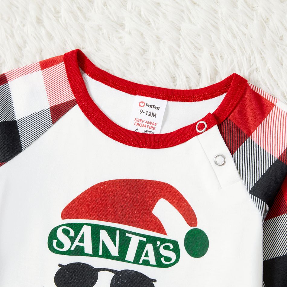 Christmas Family Matching Santa Claus Print Raglan-sleeve Plaid Pajamas Sets (Flame Resistant) redblack big image 12