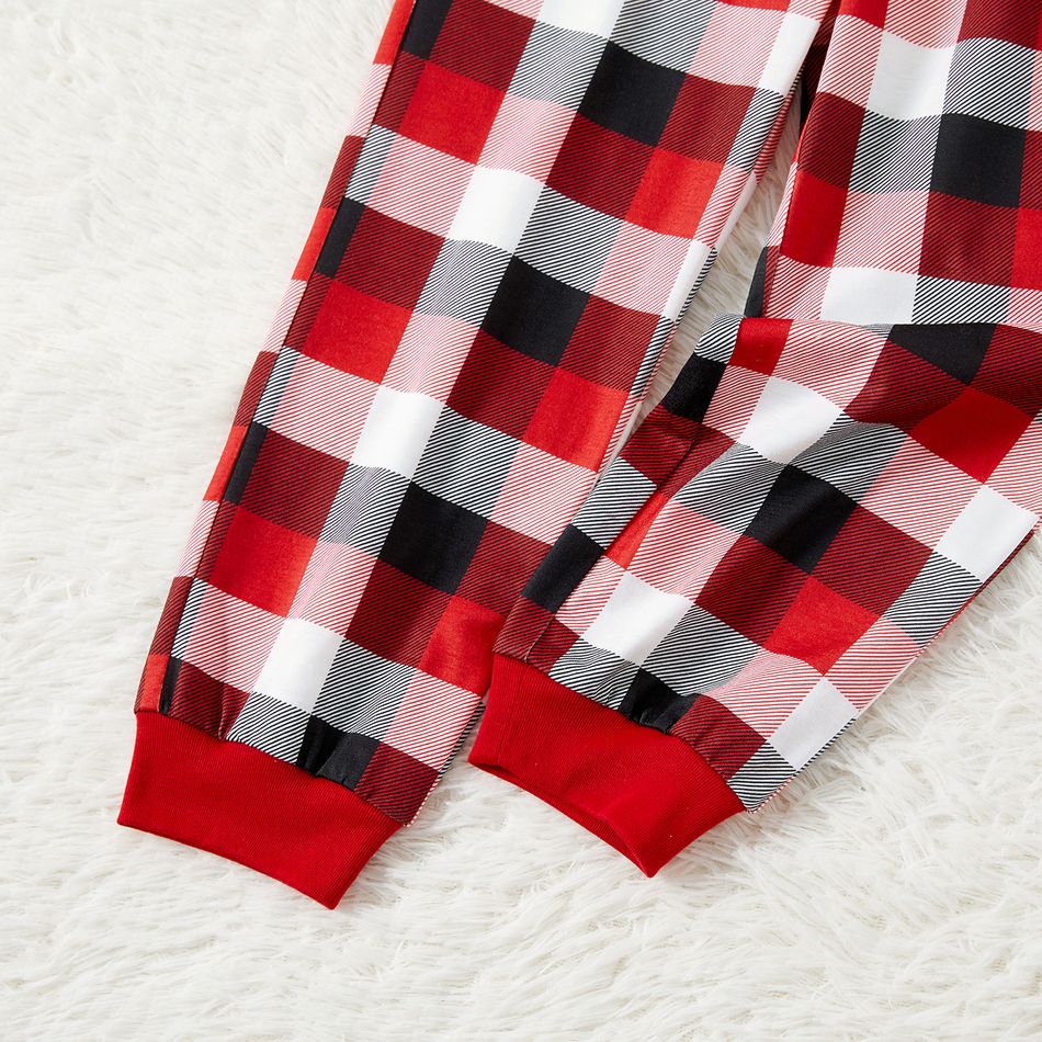 Christmas Family Matching Santa Claus Print Raglan-sleeve Plaid Pajamas Sets (Flame Resistant) redblack big image 7