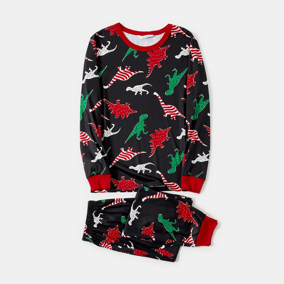 Christmas Family Matching Allover Dinosaur Print Black Long-sleeve Pajamas Sets (Flame Resistant) ColorBlock big image 7