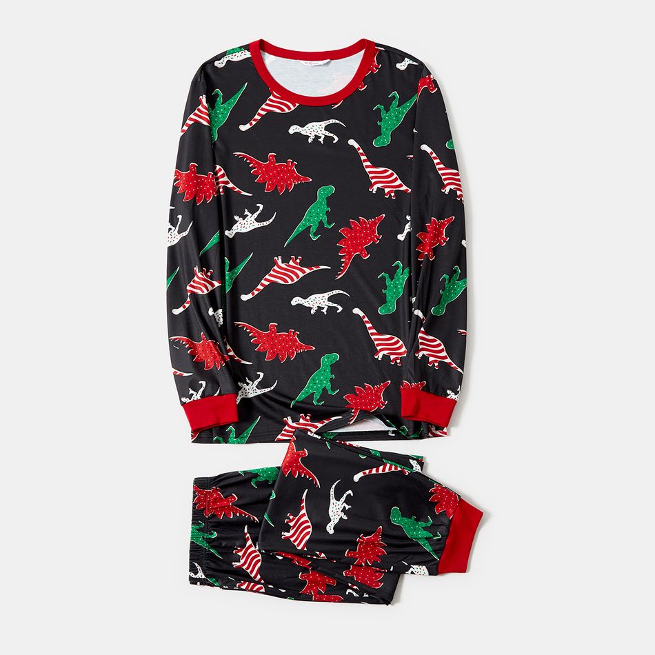 Christmas Family Matching Allover Dinosaur Print Black Long-sleeve Pajamas Sets (Flame Resistant) ColorBlock big image 13
