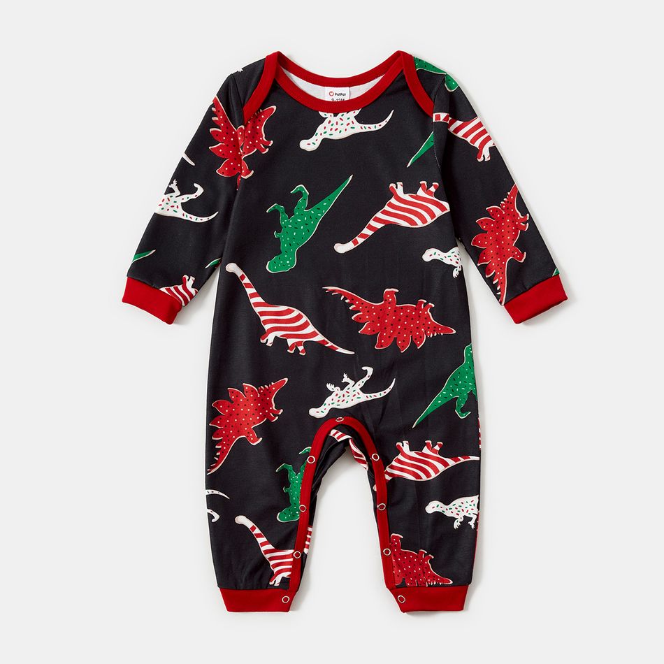 Christmas Family Matching Allover Dinosaur Print Black Long-sleeve Pajamas Sets (Flame Resistant) ColorBlock big image 15