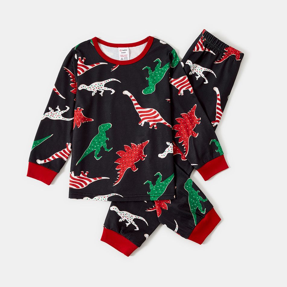 Christmas Family Matching Allover Dinosaur Print Black Long-sleeve Pajamas Sets (Flame Resistant) ColorBlock big image 14