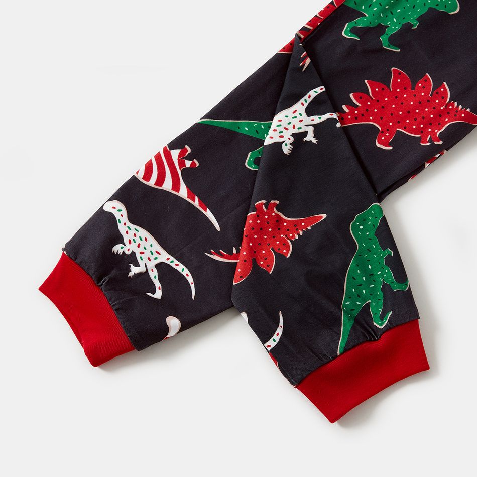 Christmas Family Matching Allover Dinosaur Print Black Long-sleeve Pajamas Sets (Flame Resistant) ColorBlock big image 12