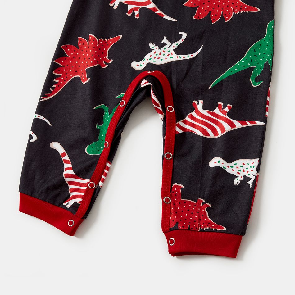 Christmas Family Matching Allover Dinosaur Print Black Long-sleeve Pajamas Sets (Flame Resistant) ColorBlock big image 17