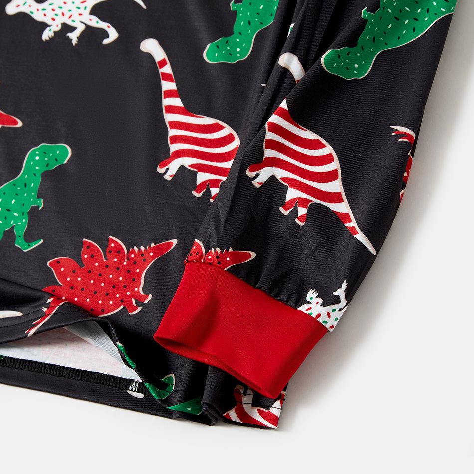 Christmas Family Matching Allover Dinosaur Print Black Long-sleeve Pajamas Sets (Flame Resistant) ColorBlock big image 10