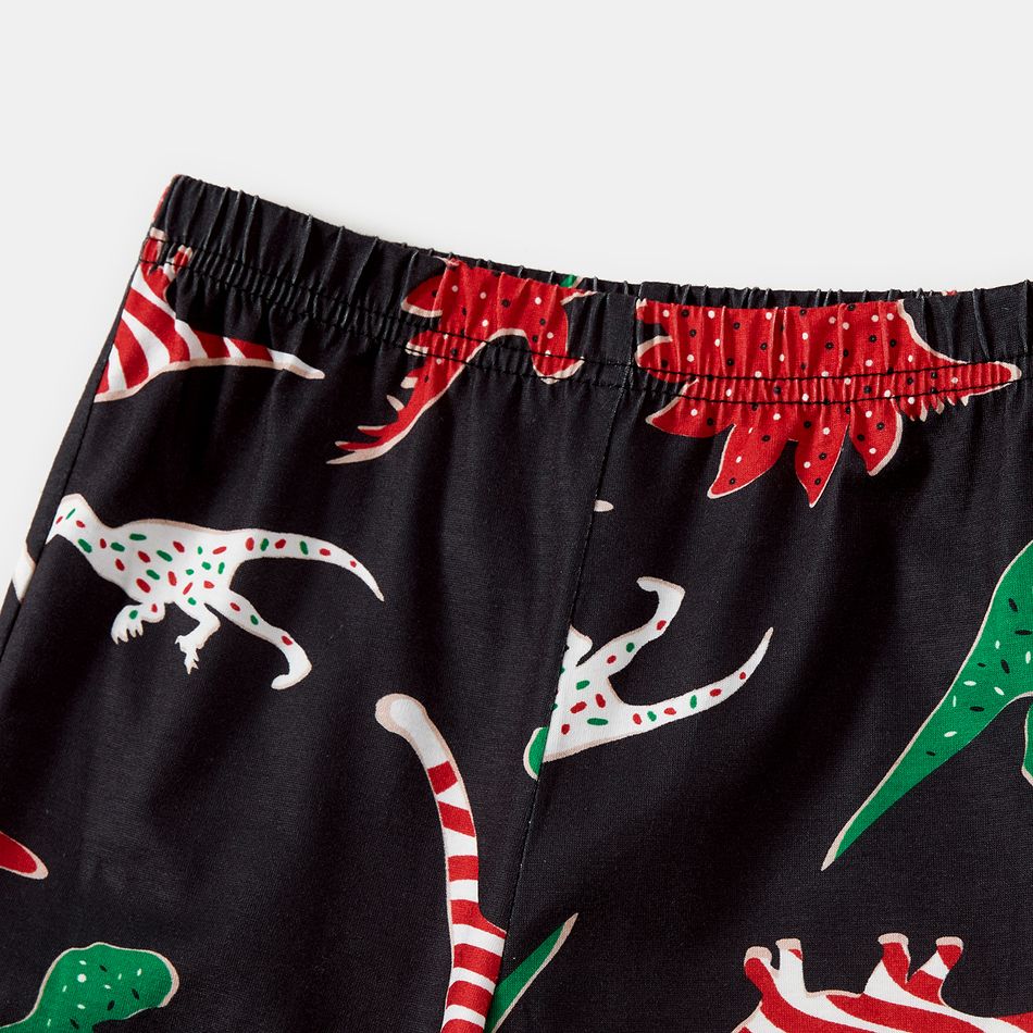 Christmas Family Matching Allover Dinosaur Print Black Long-sleeve Pajamas Sets (Flame Resistant) ColorBlock big image 11