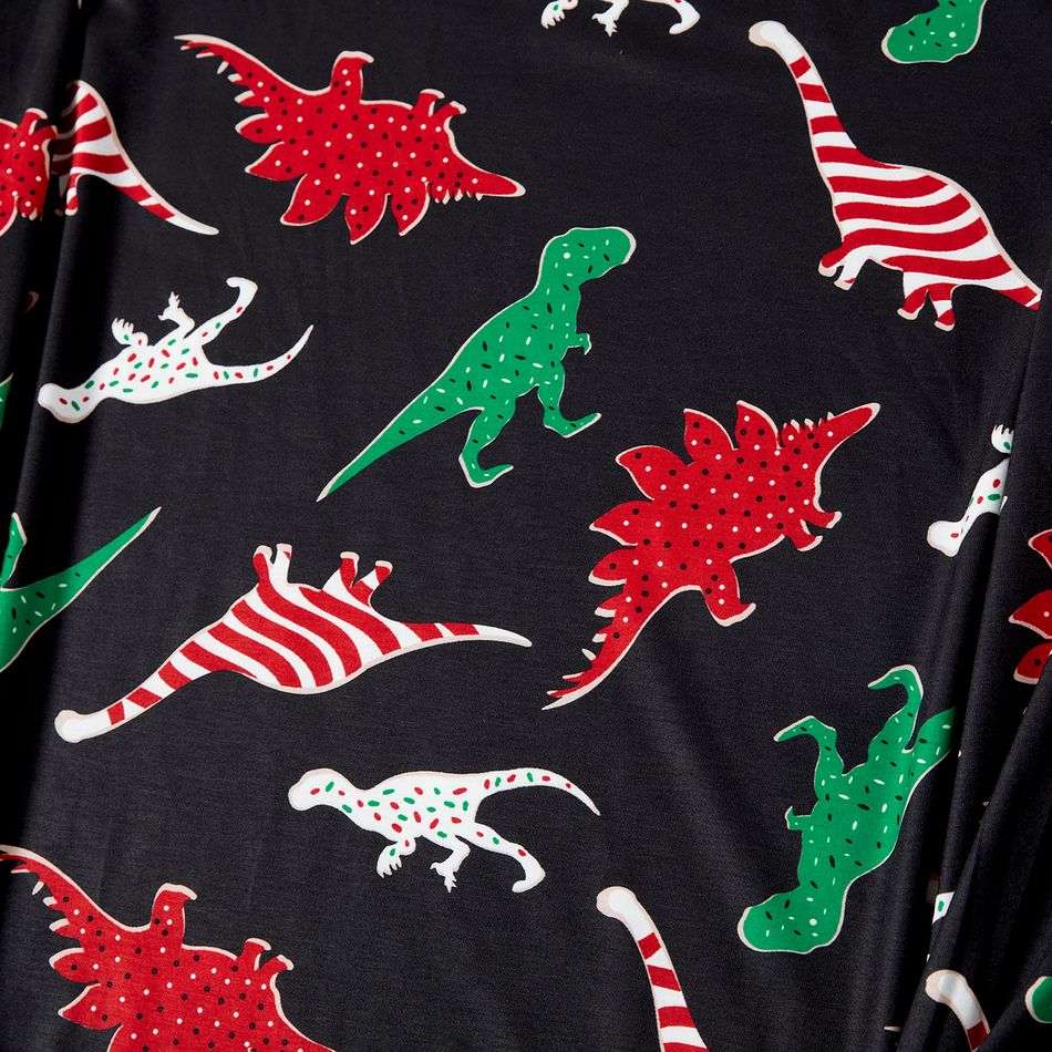 Christmas Family Matching Allover Dinosaur Print Black Long-sleeve Pajamas Sets (Flame Resistant) ColorBlock big image 9