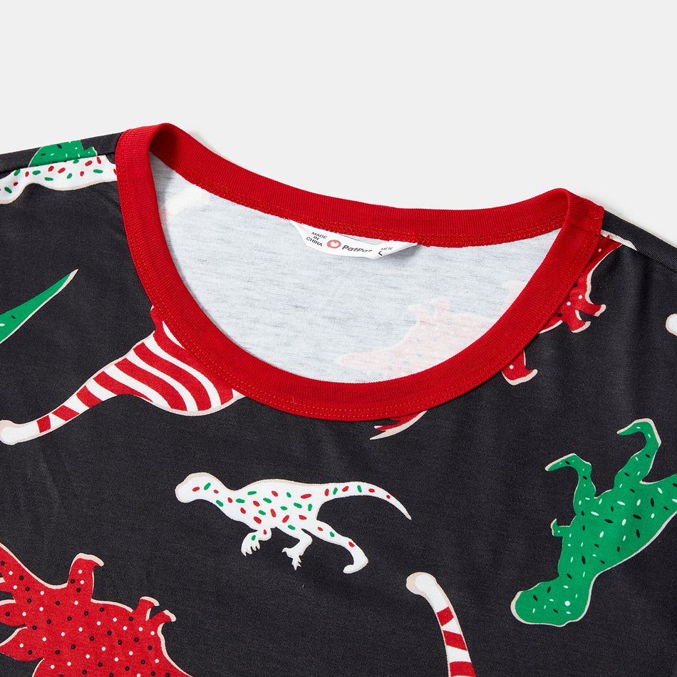 Christmas Family Matching Allover Dinosaur Print Black Long-sleeve Pajamas Sets (Flame Resistant) ColorBlock big image 8