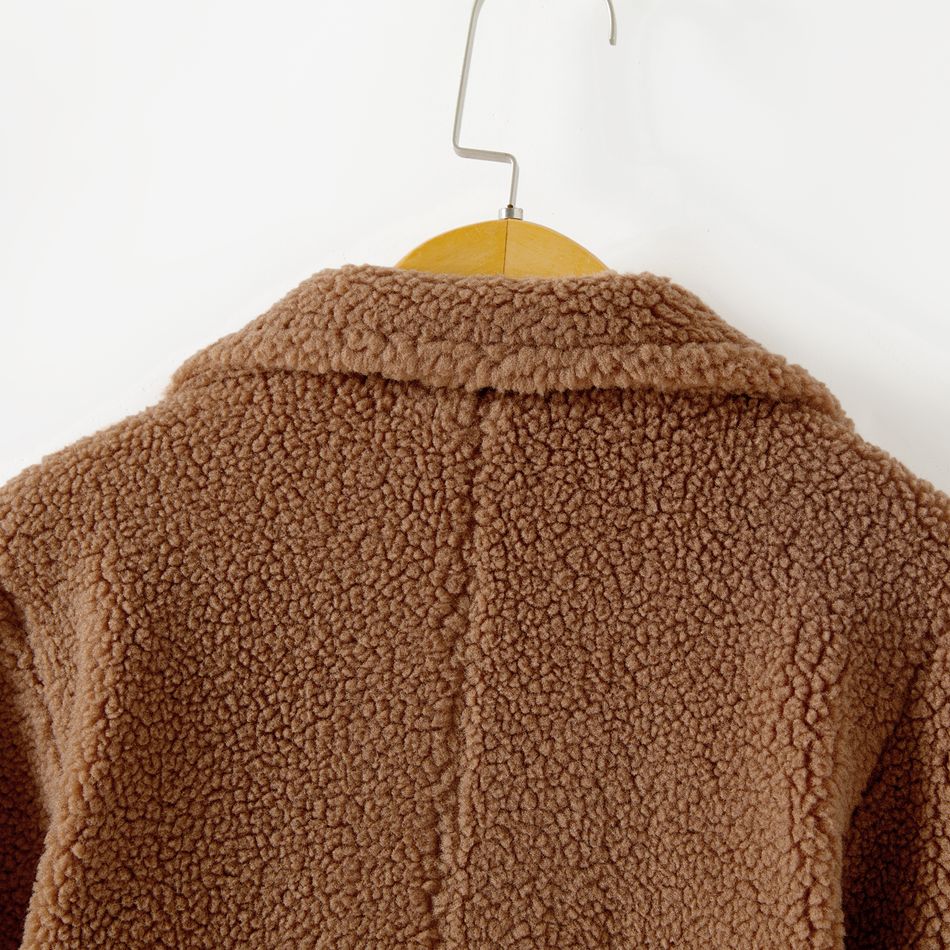Mommy and Me Brown Lapel Collar Long-sleeve Thermal Sherpa Fleece Coat Brown big image 5
