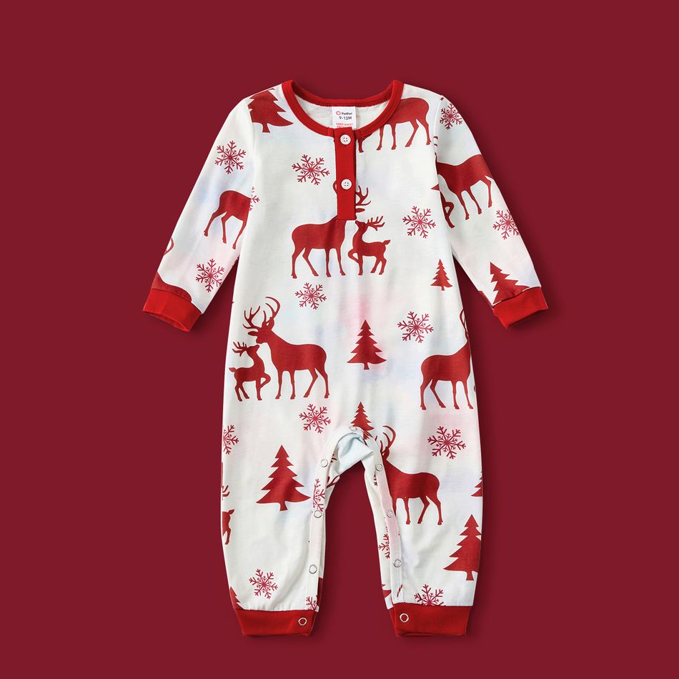 Christmas Family Matching Allover Red Reindeer Print Tie Dye Long-sleeve Pajamas Sets (Flame Resistant) WineRed big image 13
