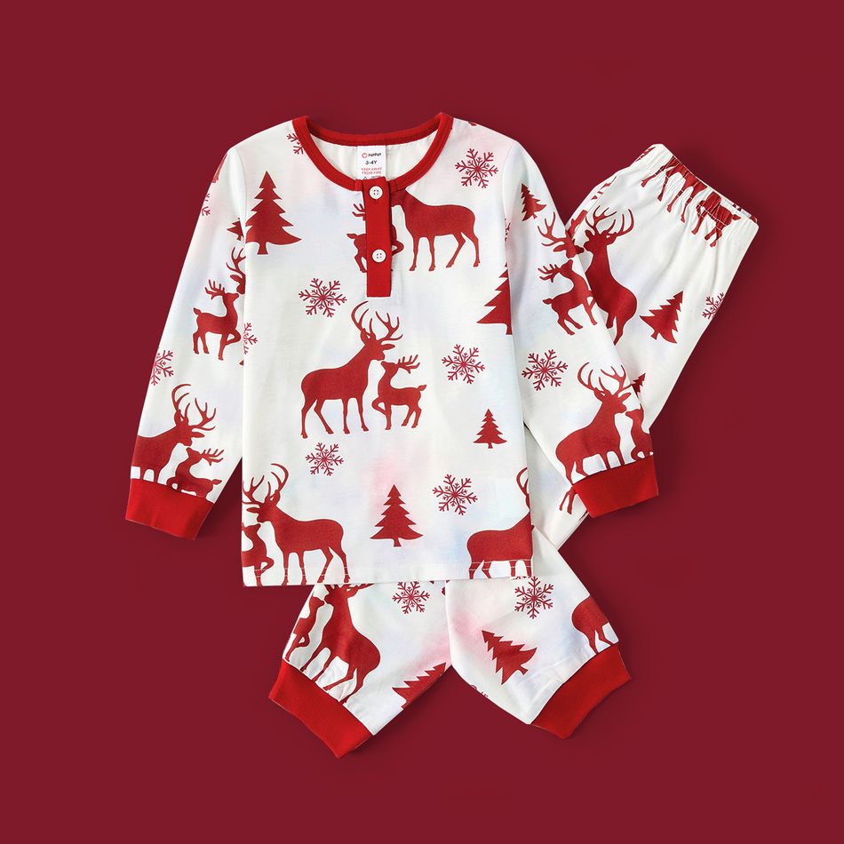 Christmas Family Matching Allover Red Reindeer Print Tie Dye Long-sleeve Pajamas Sets (Flame Resistant) WineRed big image 12