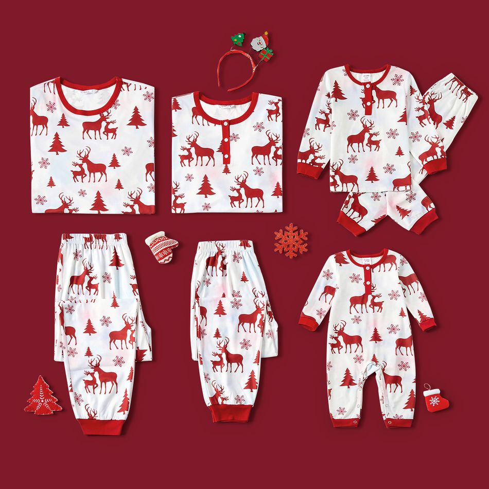 Christmas Family Matching Allover Red Reindeer Print Tie Dye Long-sleeve Pajamas Sets (Flame Resistant) WineRed big image 4