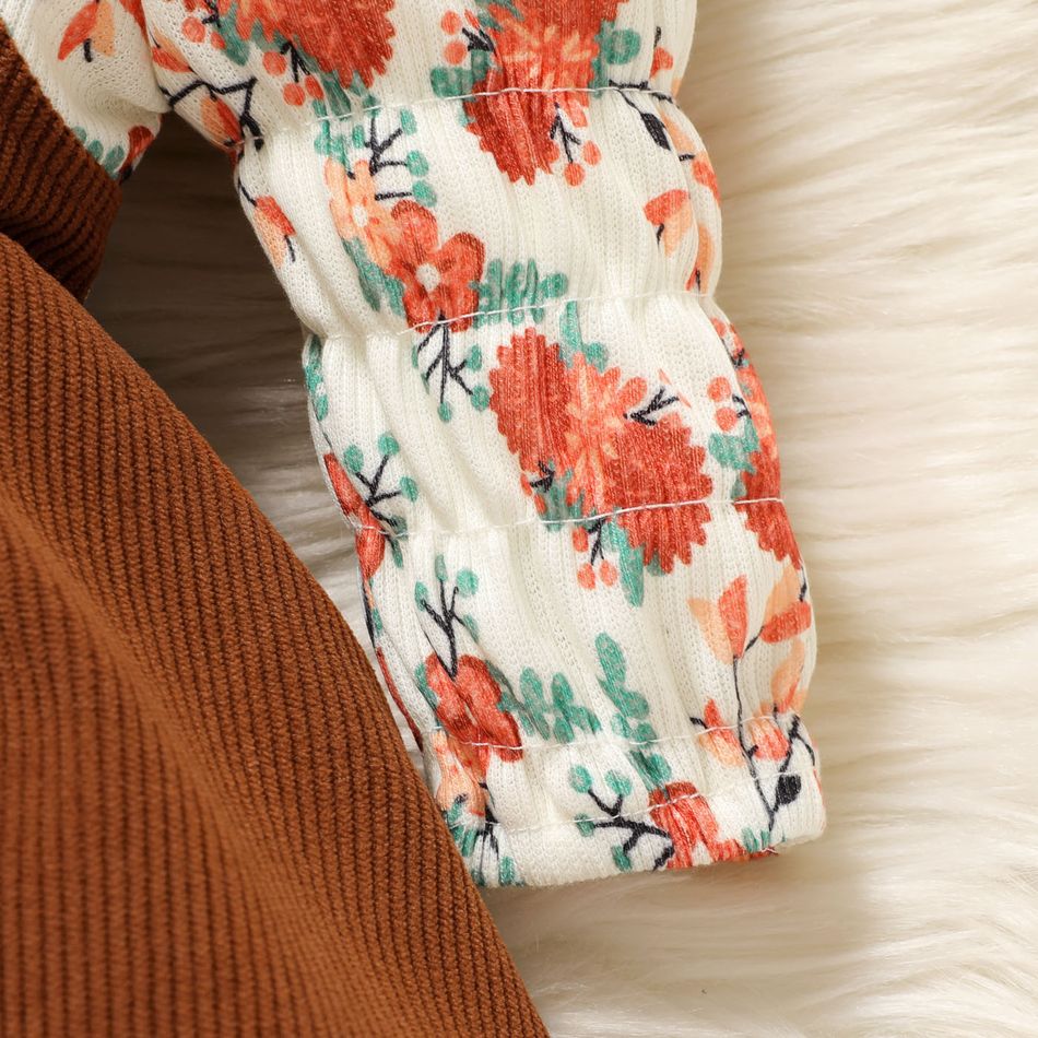 Baby Girl Long-sleeve Floral Print Spliced Dress/Romper Brown