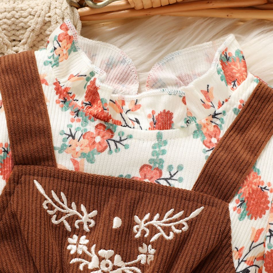 Baby Girl Long-sleeve Floral Print Spliced Dress/Romper Brown big image 4