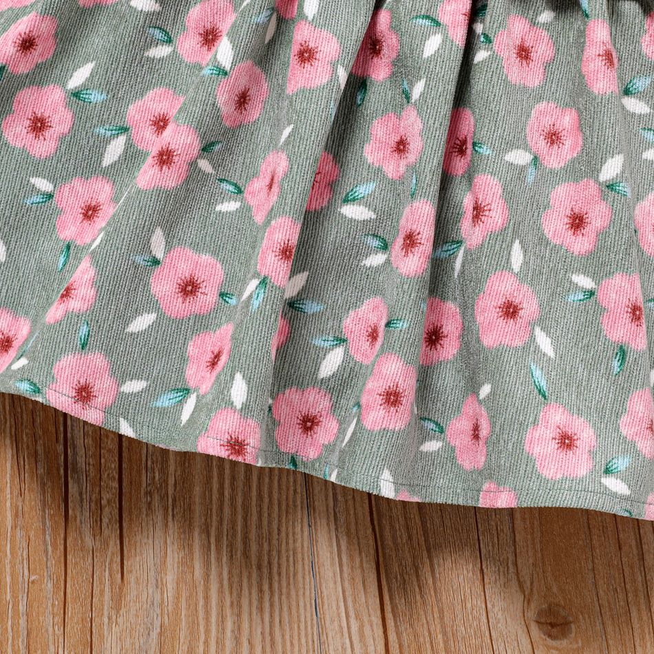 2pcs Toddler Girl Faux-two Floral Print Splice Dress and Fuzzy Fleece Vest Set Pink big image 4