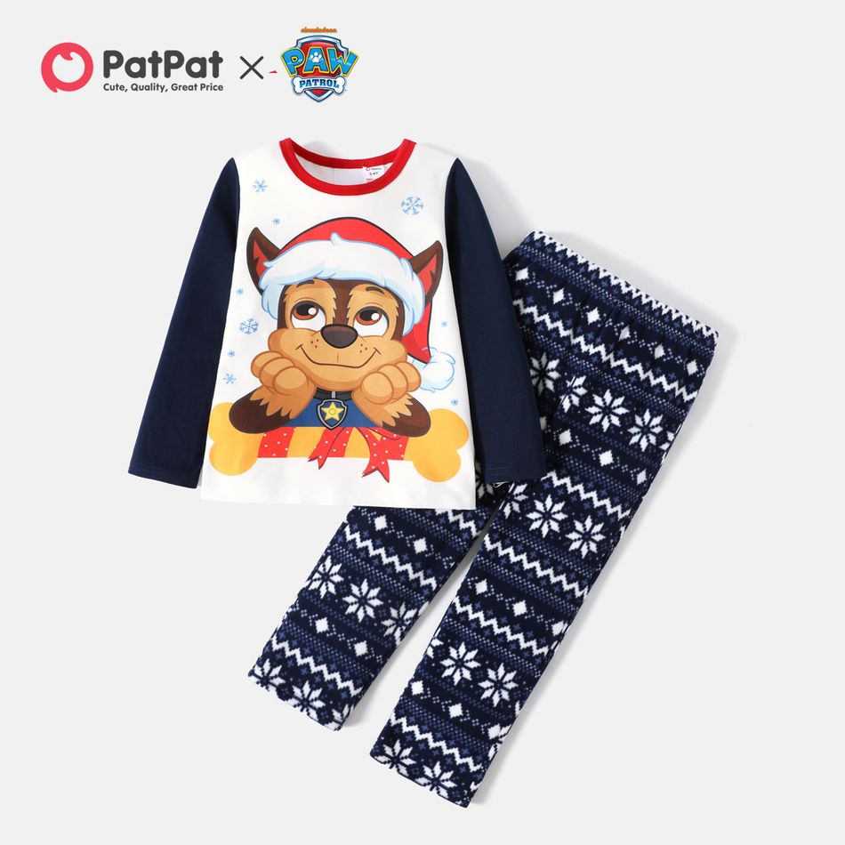 PAW Patrol 2pcs Toddler Boy/Girl Christmas Graphic Long-sleeve Tee and Polar Fleece Pants Pajamas Sleepwear Set Blue big image 1
