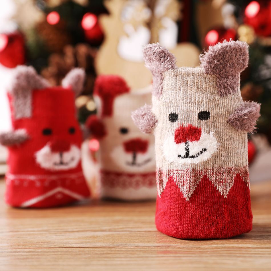 3-pairs Baby / Toddler Christmas Graphic Crew Socks Set Red big image 4
