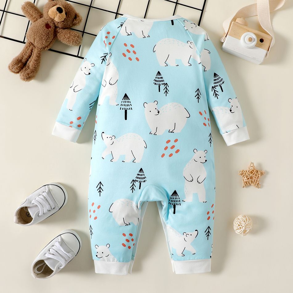 Baby Boy Allover Bear Print Blue Long-sleeve Button Jumpsuit Light Blue big image 2