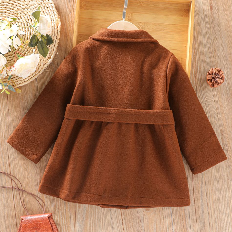 Toddler Girl Elegant Ruffled Double Breasted Corduroy Trench Coat Brown big image 2
