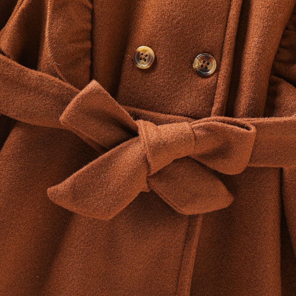 Toddler Girl Elegant Ruffled Double Breasted Corduroy Trench Coat Brown big image 3