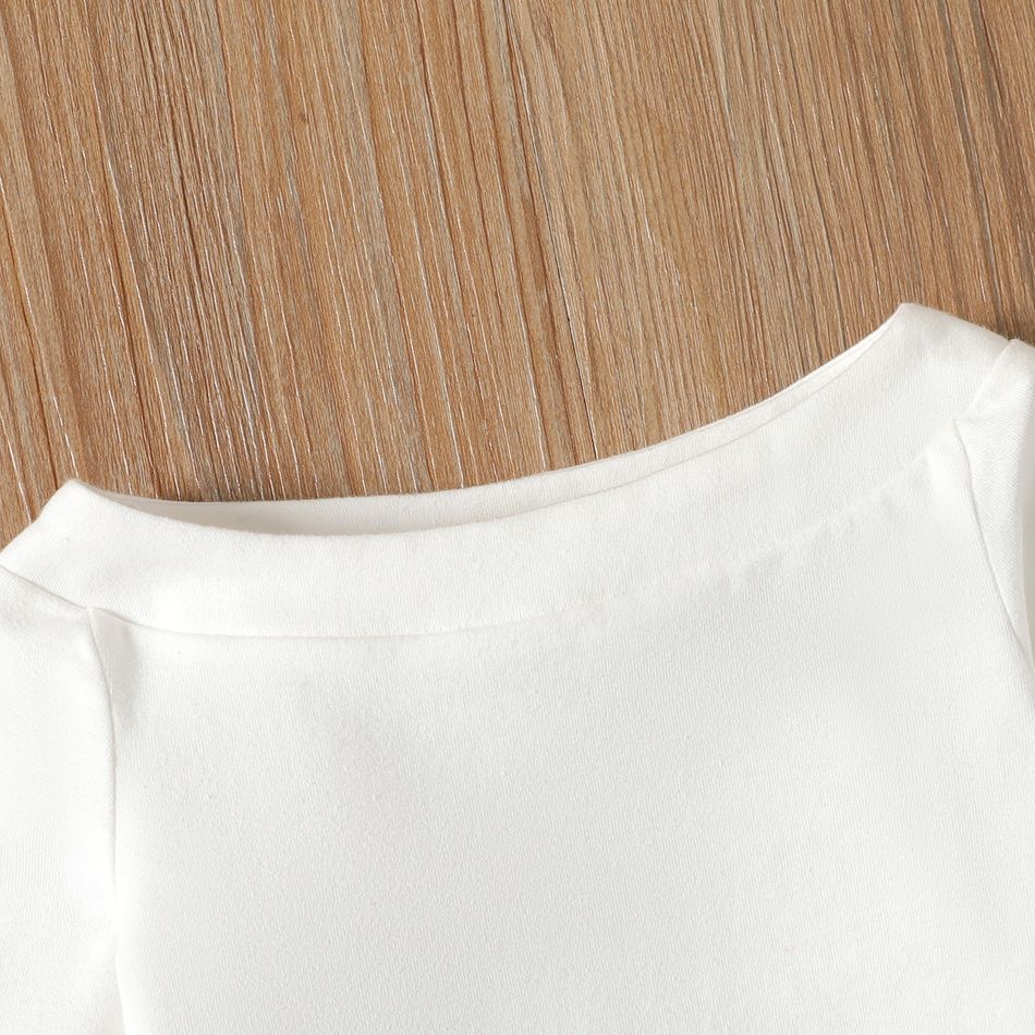 2pcs Baby Girl 95% Cotton Off Shoulder Flare-sleeve Top and Polka Dot Print Flared Pants Set BlackandWhite big image 3