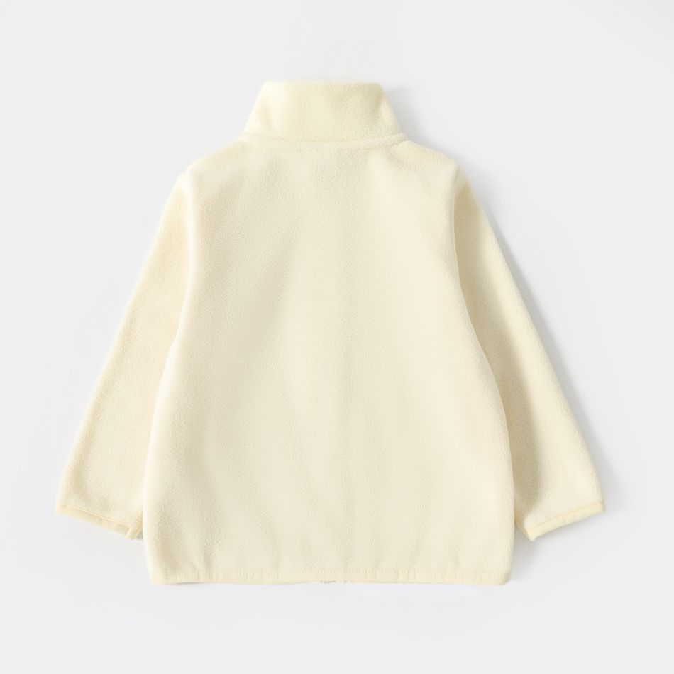 Toddler Girl/Boy Solid Color Stand Collar Fleece Jacket Apricot big image 3