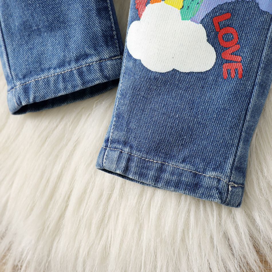 Baby Boy/Girl Rainbow & Letter Print Jeans Blue big image 3