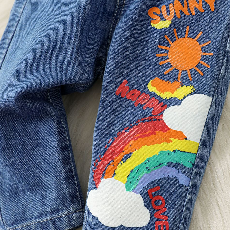 Baby Boy/Girl Rainbow & Letter Print Jeans Blue big image 4