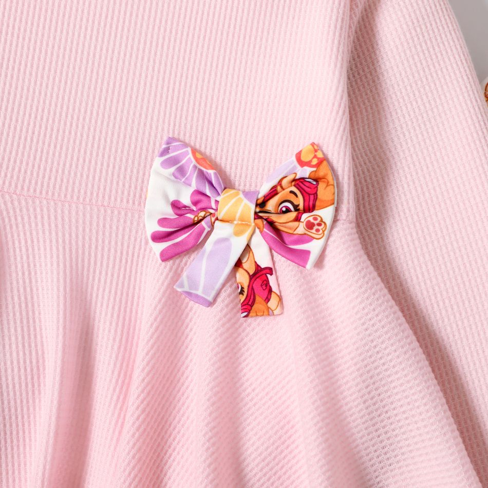 PAW Patrol 2pcs Toddler Girl Bowknot Design Waffle Tee and Floral Print Leggings Set Pink big image 4