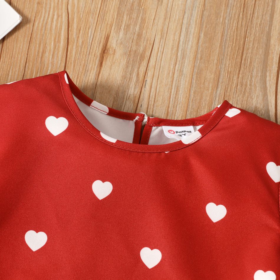 2pcs Toddler Girl Heart Print Ruffle Long-sleeve Red Blouse and Elasticized Leggings Set Red-2 big image 3