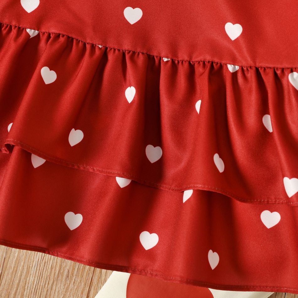 2pcs Toddler Girl Heart Print Ruffle Long-sleeve Red Blouse and Elasticized Leggings Set Red-2 big image 4