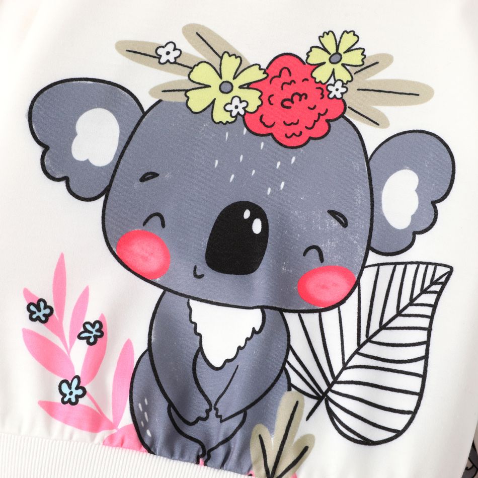 2pcs Toddler Girl Elephant Floral Print Ruffled Sweatshirt and Elasticized Pants Set PinkyWhite big image 3