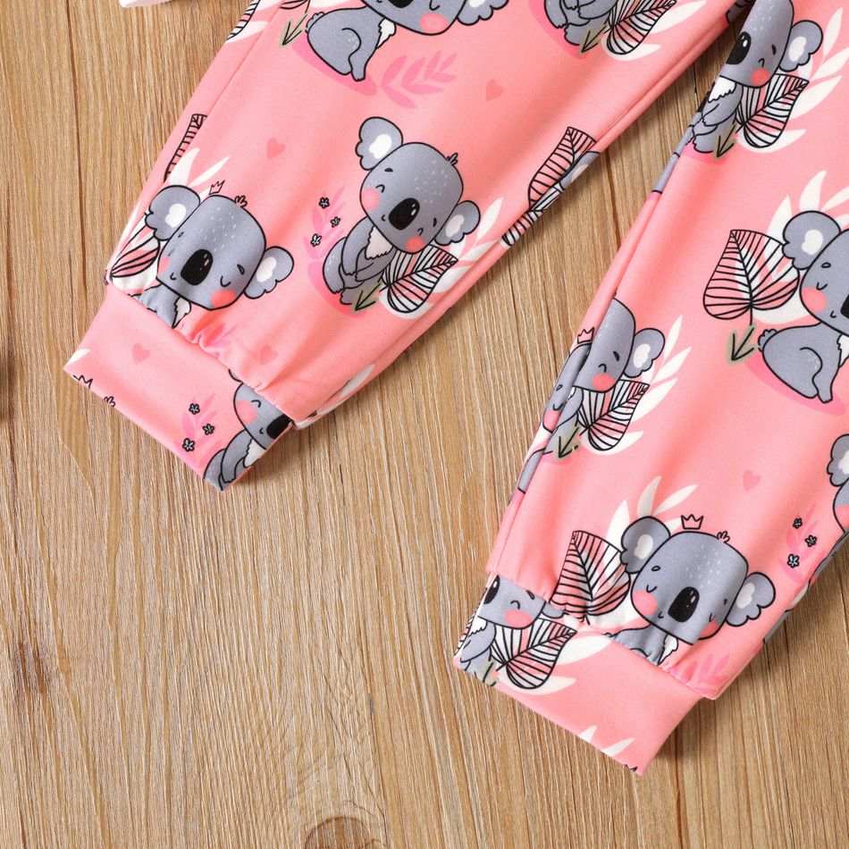 2pcs Toddler Girl Elephant Floral Print Ruffled Sweatshirt and Elasticized Pants Set PinkyWhite