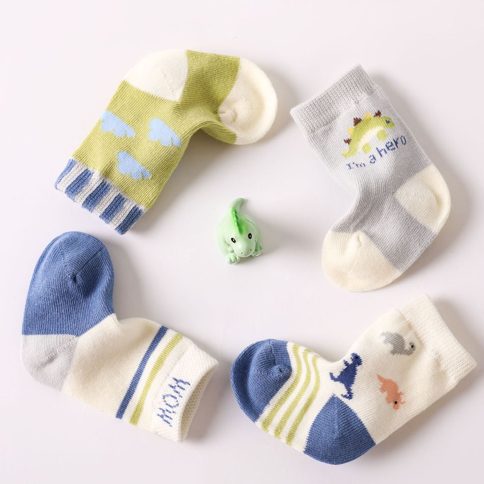 4-pairs Baby / Toddler Cartoon Dinosaur Pattern Crew Socks Set Multi-color big image 2