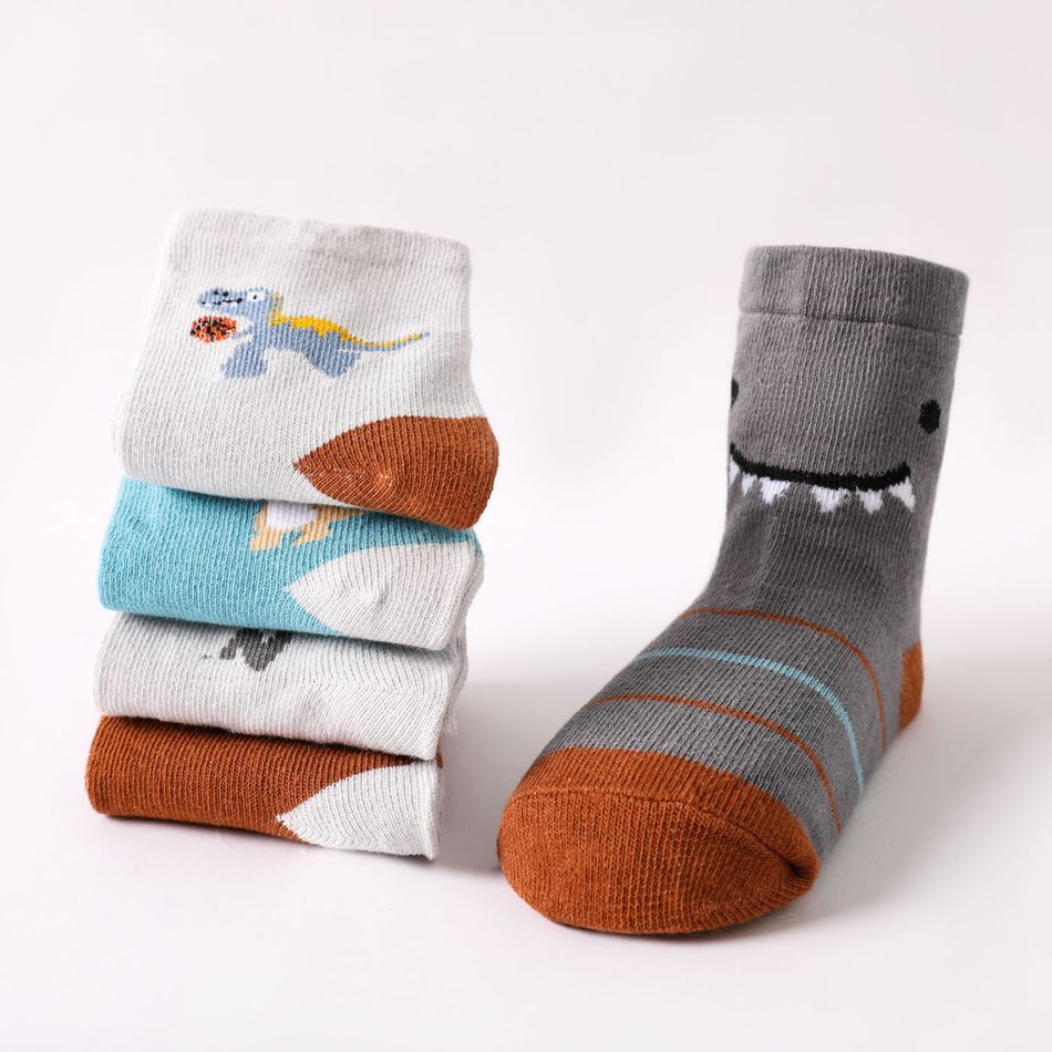 5 pairs Toddler Cute Cartoon Dinosaur Socks Set Multi-color