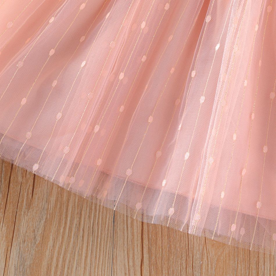 Toddler Girl Sweet Polka dots Mesh Design Long-sleeve Pink Dress Pink big image 5