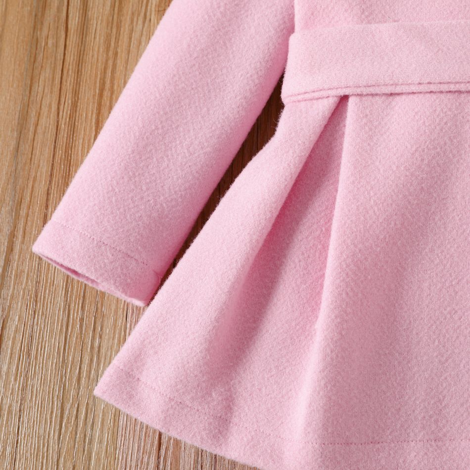 casaco de mistura rosa plissado com cinto de design de botão de gola de lapela doce menina criança Rosa big image 3