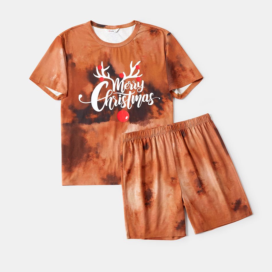 Christmas Family Matching Antler & Letter Print Short-sleeve Pajamas Sets (Flame Resistant) Brown big image 2