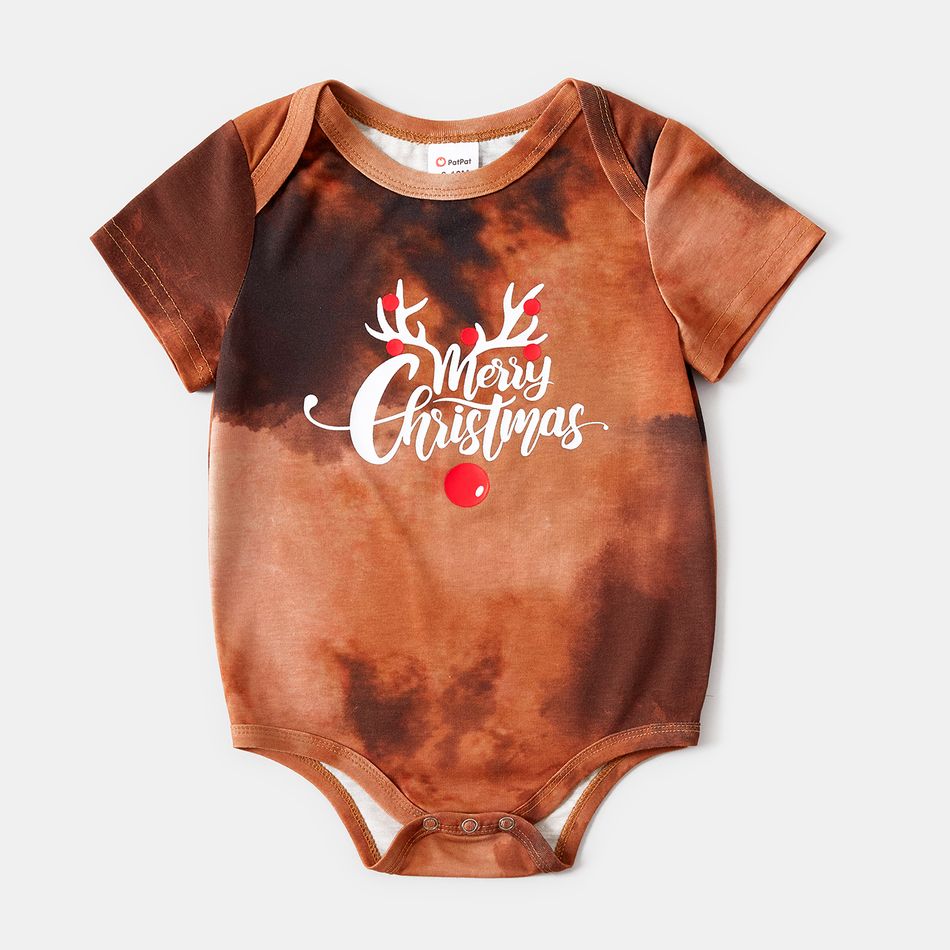 Christmas Family Matching Antler & Letter Print Short-sleeve Pajamas Sets (Flame Resistant) Brown big image 11