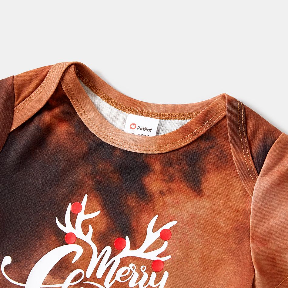Christmas Family Matching Antler & Letter Print Short-sleeve Pajamas Sets (Flame Resistant) Brown big image 12