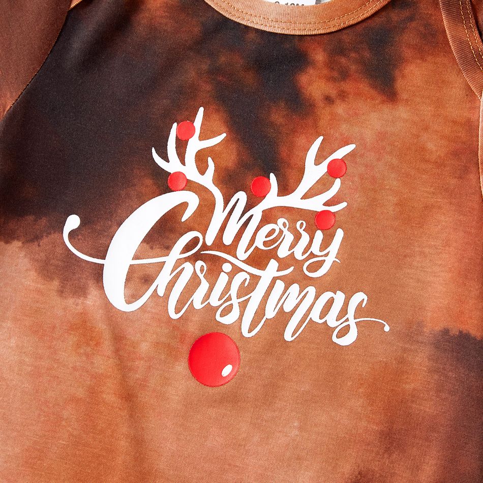 Christmas Family Matching Antler & Letter Print Short-sleeve Pajamas Sets (Flame Resistant) Brown big image 10