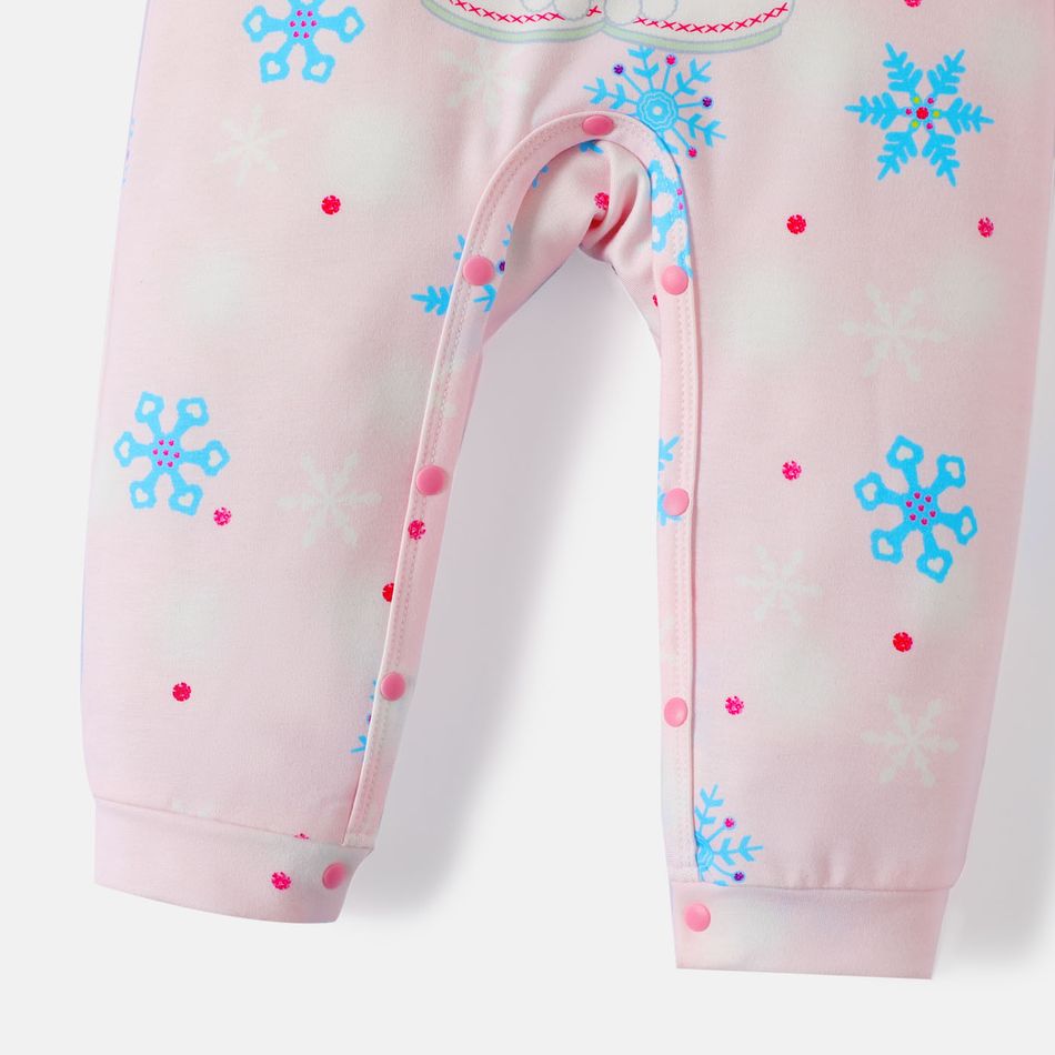 Looney Tunes Baby Girl Christmas Snowflake Print Animal Graphic Bow Front Hooded Long-sleeve Jumpsuit Light Pink big image 5