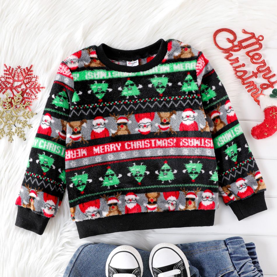 Toddler Boy Christmas Graphic Colorblock Fleece Sweatshirt Black big image 1