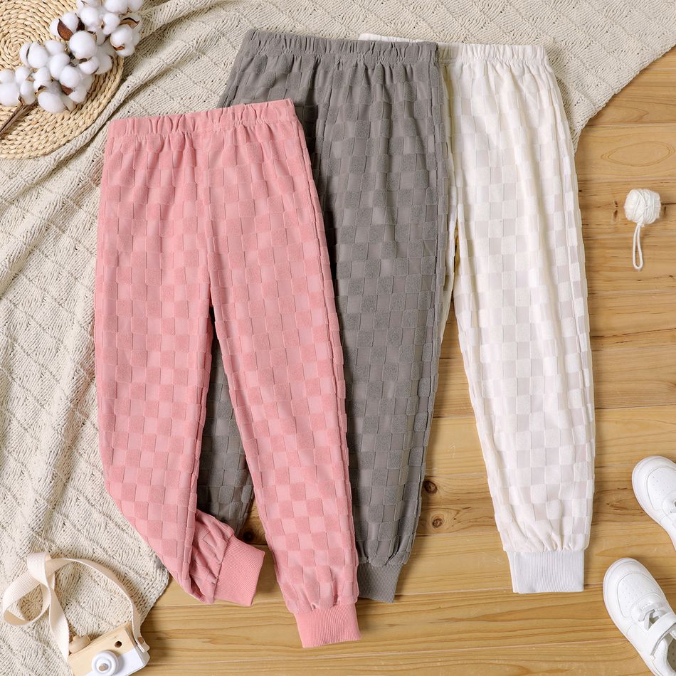 Kid Boy/Kid Girl Solid Color Textured Jacquard Elasticized Pants Pink big image 5