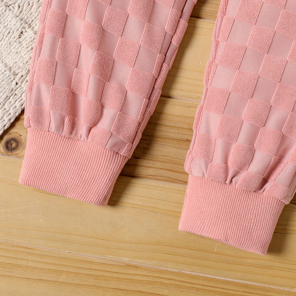 Einfarbige Jacquard-Hose mit Gummizug für Jungen/Mädchen rosa big image 4