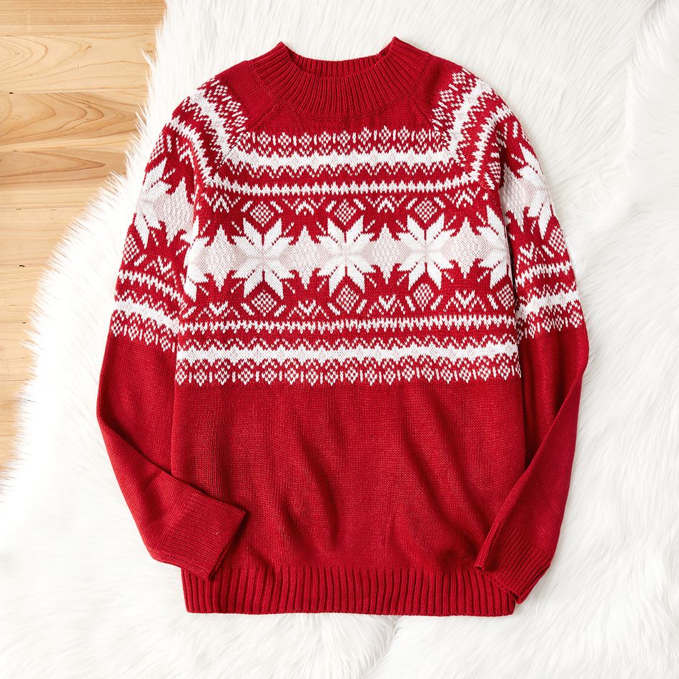 Christmas Family Matching Snowflake Graphic Mock Neck Long-sleeve Knitted Sweater REDWHITE big image 6