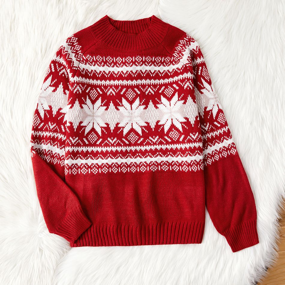 Christmas Family Matching Snowflake Graphic Mock Neck Long-sleeve Knitted Sweater REDWHITE big image 8