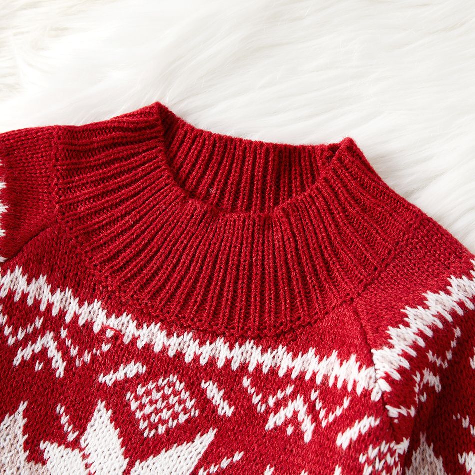 Christmas Family Matching Snowflake Graphic Mock Neck Long-sleeve Knitted Sweater REDWHITE big image 7