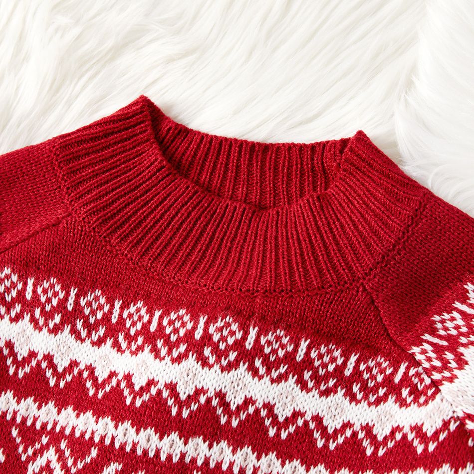 Christmas Family Matching Snowflake Graphic Mock Neck Long-sleeve Knitted Sweater REDWHITE big image 5