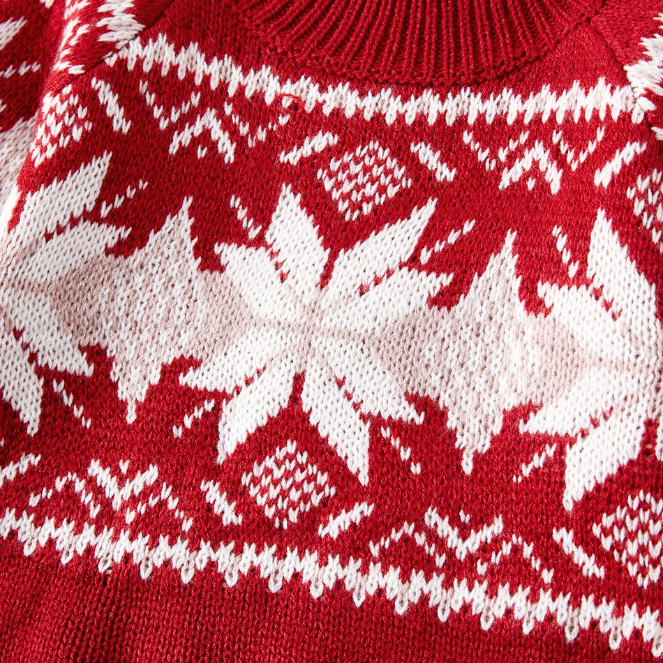 Christmas Family Matching Snowflake Graphic Mock Neck Long-sleeve Knitted Sweater REDWHITE big image 4